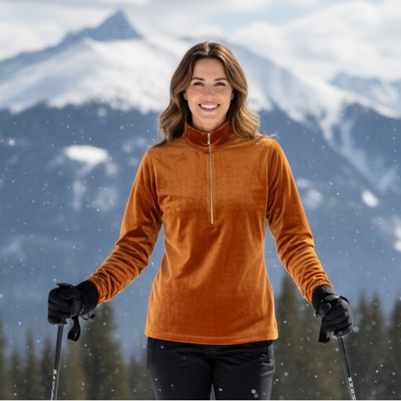 Snowskins Womens Microfleece Quarter Zip Pullover Rare Color Persimmon New XL - Picture 1 of 8